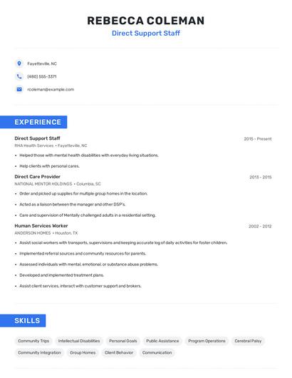 Direct Support Staff Resume