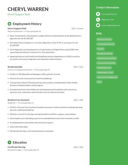 Direct Support Staff Resume