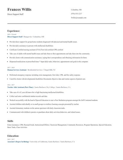 Direct Support Staff Resume