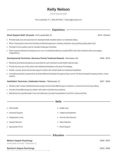 Direct Support Staff Resume