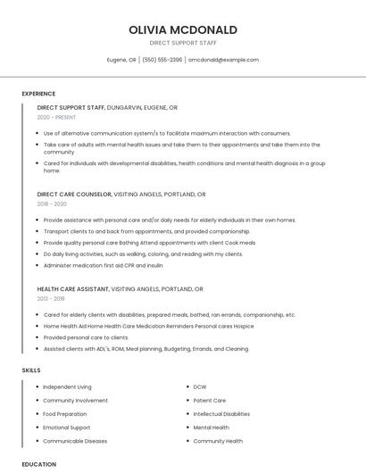 Direct Support Staff Resume