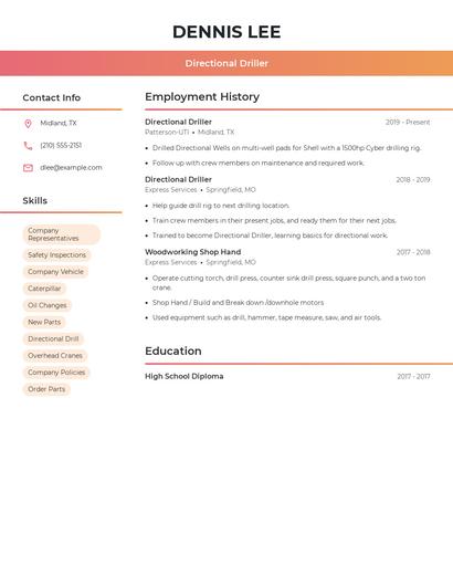 Directional Driller Resume