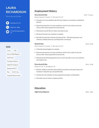 Directional Driller Resume