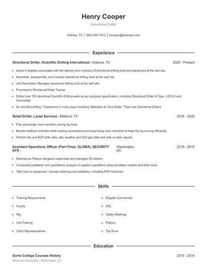 Directional Driller Resume