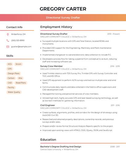Directional Survey Drafter Resume