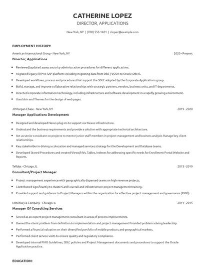 Director, Applications Resume