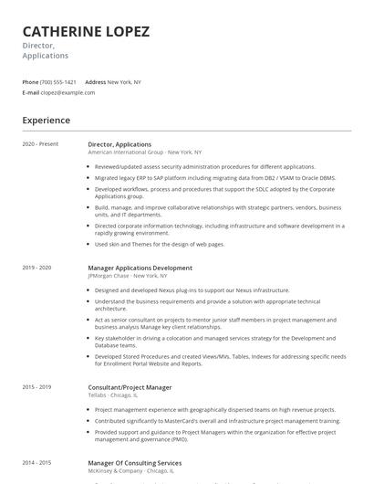 Director, Applications Resume