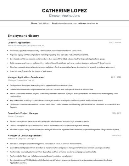 Director, Applications Resume
