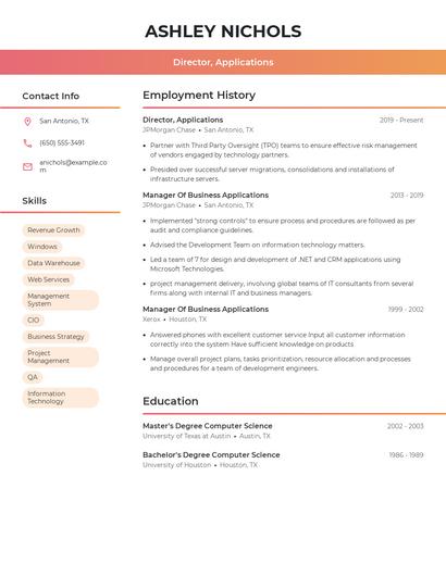 Director, Applications Resume