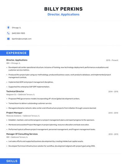 Director, Applications Resume