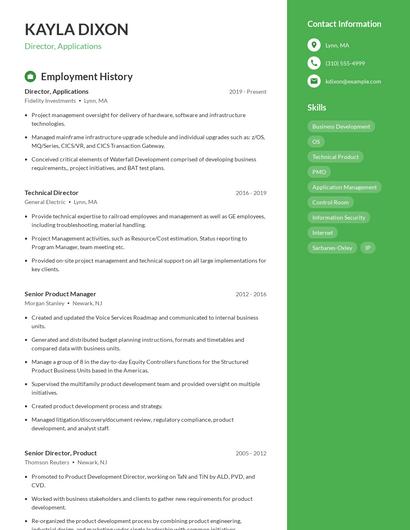Director, Applications Resume
