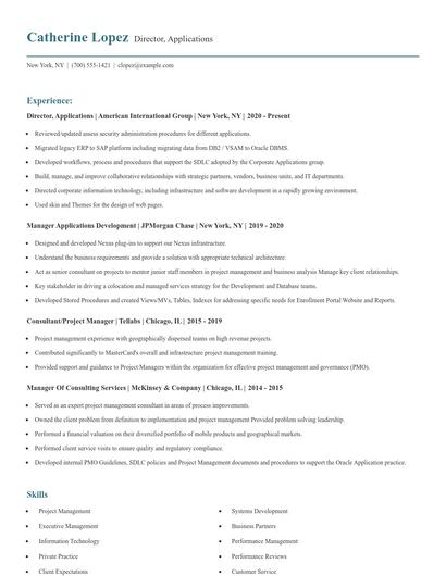 Director, Applications Resume