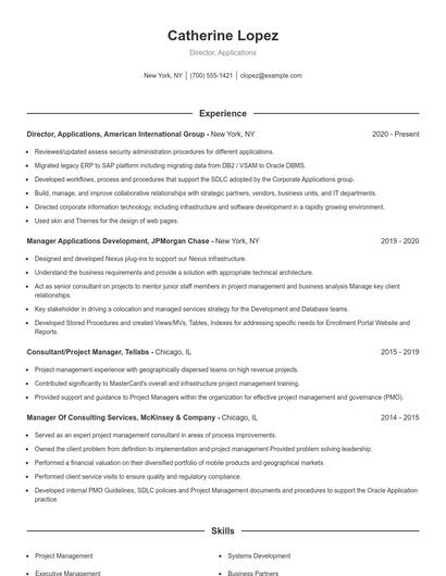 Director, Applications Resume