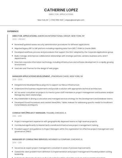 Director, Applications Resume