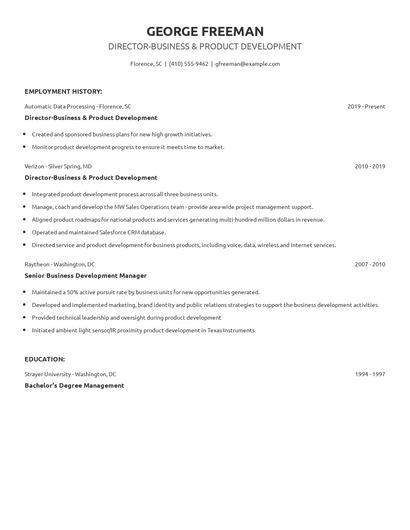Director-Business & Product Development Resume