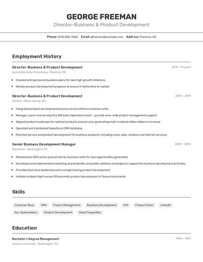Director-Business & Product Development Resume