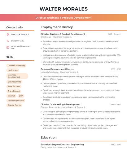 Director-Business & Product Development Resume