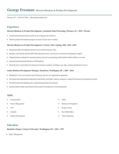 Director-Business & Product Development Resume