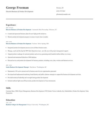 Director-Business & Product Development Resume