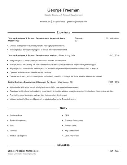 Director-Business & Product Development Resume