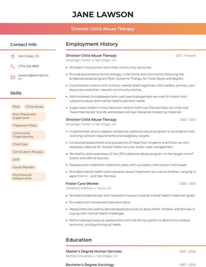 Director-Child Abuse Therapy Resume