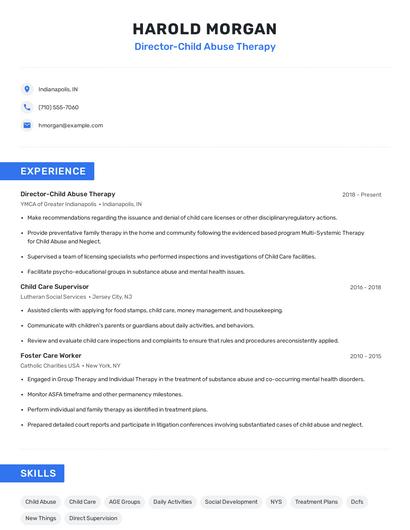 Director-Child Abuse Therapy Resume