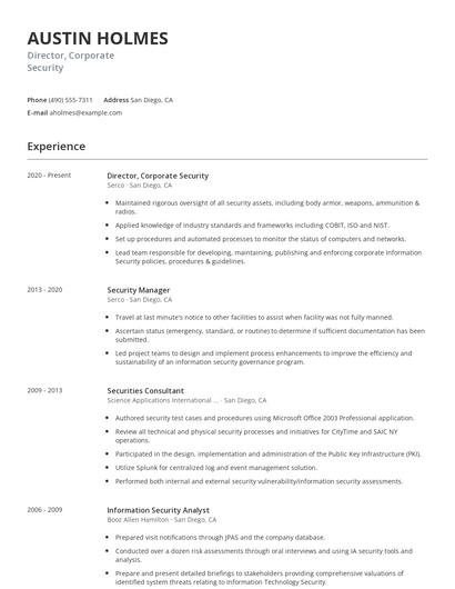Director, Corporate Security Resume