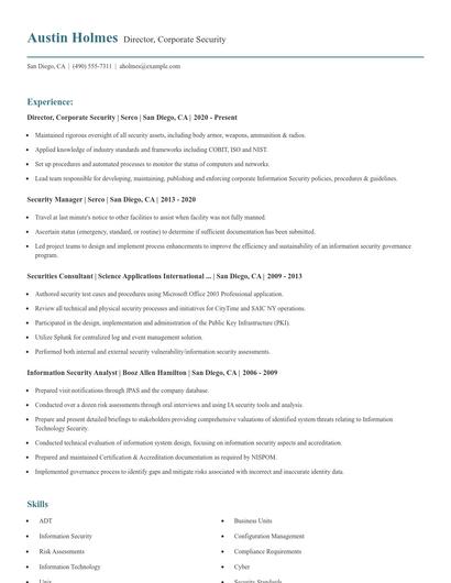 Director, Corporate Security Resume