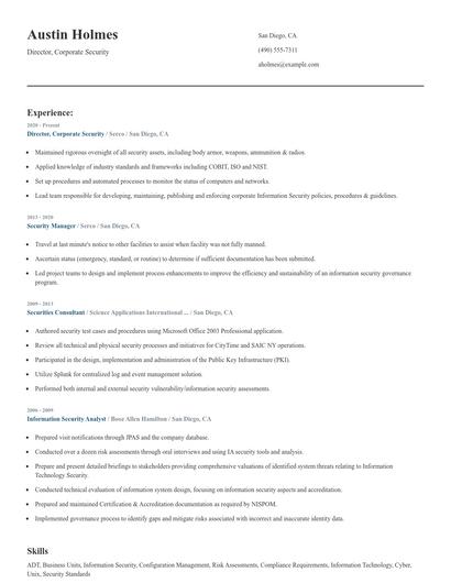 Director, Corporate Security Resume