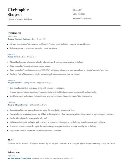 Director, Customer Relations Resume
