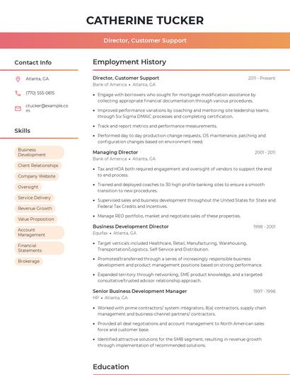 Director, Customer Support Resume