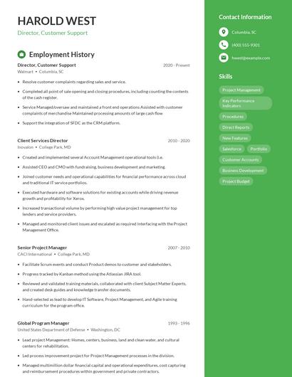 Director, Customer Support Resume