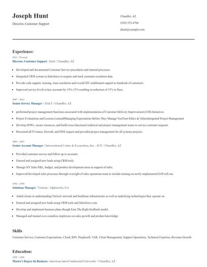 Director, Customer Support Resume