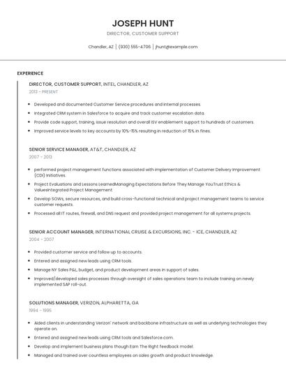 Director, Customer Support Resume