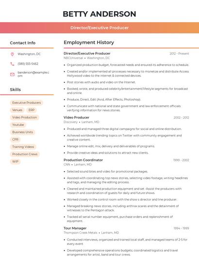 Director/Executive Producer Resume