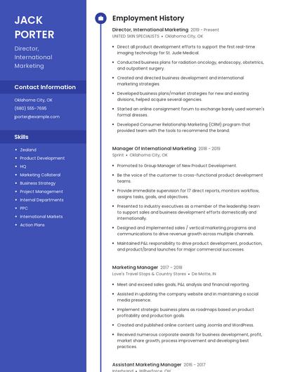 Director, International Marketing Resume