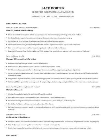 Director, International Marketing Resume