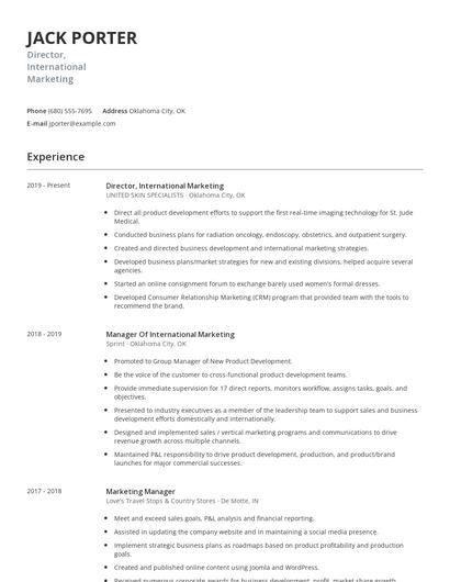 Director, International Marketing Resume