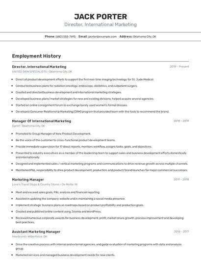 Director, International Marketing Resume
