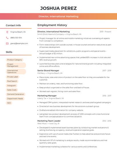 Director, International Marketing Resume