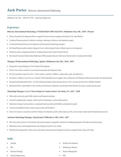 Director, International Marketing Resume