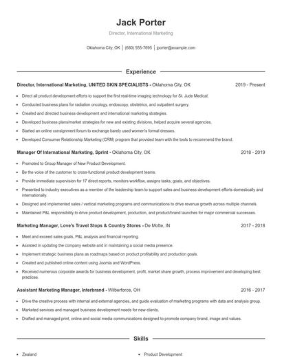 Director, International Marketing Resume