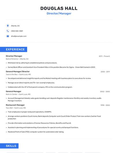 Director/Manager Resume