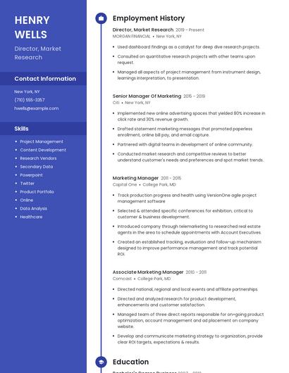Director, Market Research Resume