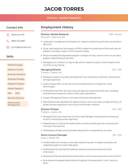 Director, Market Research Resume