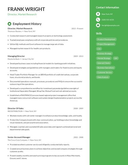 Director, Market Research Resume