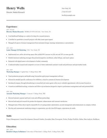 Director, Market Research Resume