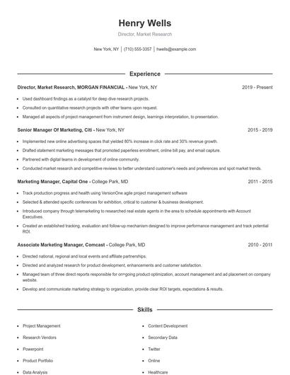 Director, Market Research Resume