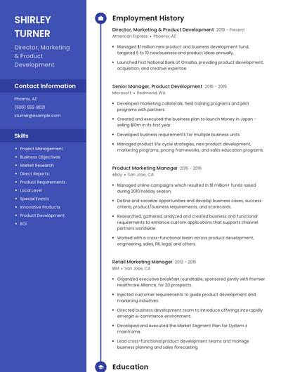 Director, Marketing & Product Development Resume