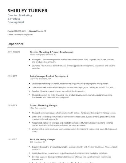 Director, Marketing & Product Development Resume